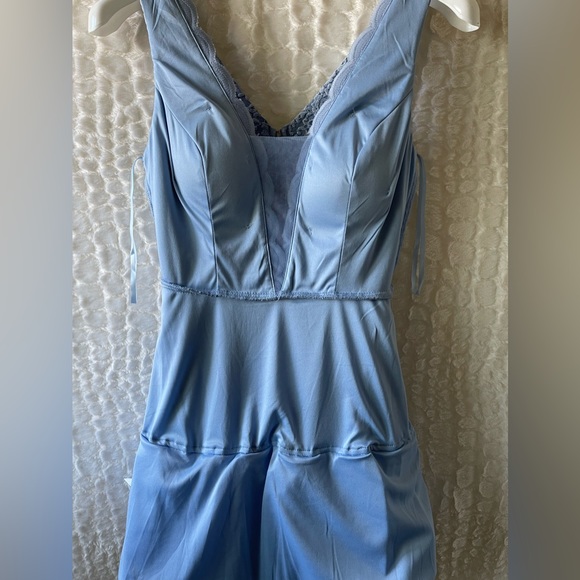 City Studio juniors powder blue scalloped V-neck glitter lace dress. - Picture 15 of 15